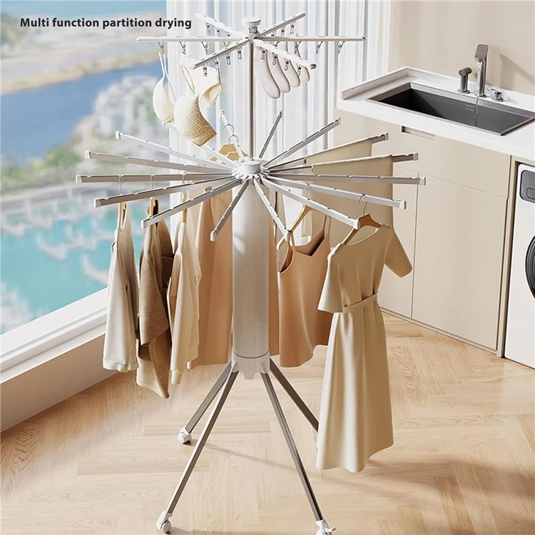 Dual Layer Foldable Floor-Standing Octopus Clothes Drying Rack Household Multi-Head Clothes Drying Rack - White