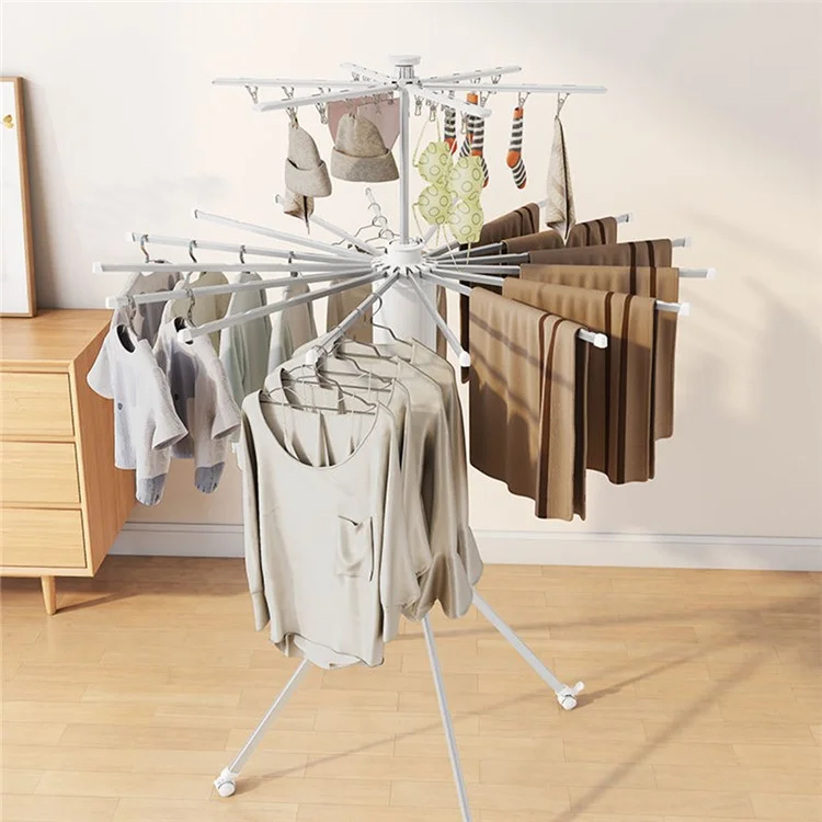 Dual Layer Foldable Floor-Standing Octopus Clothes Drying Rack Household Multi-Head Clothes Drying Rack - White