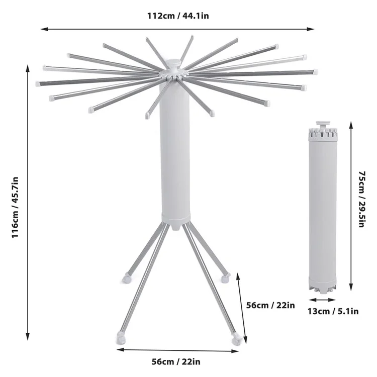 Single Layer Foldable Floor-Standing Octopus Clothes Drying Rack Household 16-pole Clothes Drying Rack - White