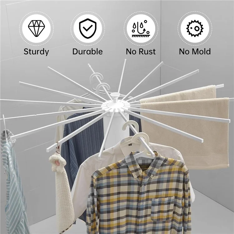 Single Layer Foldable Floor-Standing Octopus Clothes Drying Rack Household 16-pole Clothes Drying Rack - White