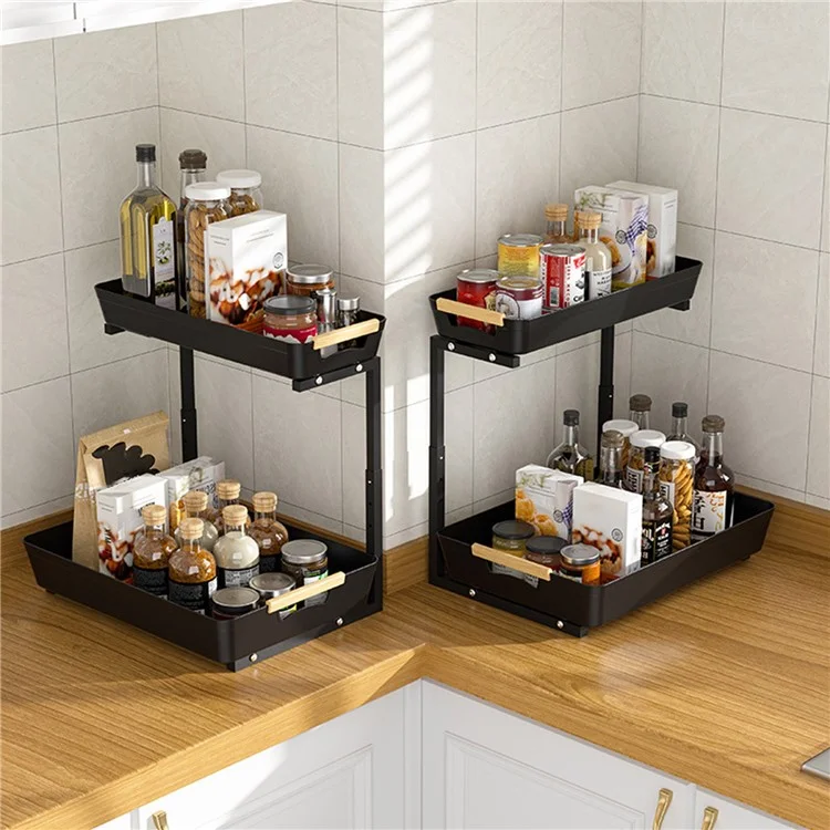 Estantería para Debajo del Fregadero, Ajustable en Altura, con Cajón Deslizante y Diseño en Forma de L, de ABS