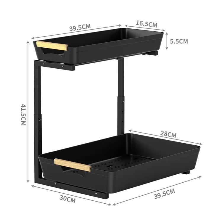 Estantería para Debajo del Fregadero, Ajustable en Altura, con Cajón Deslizante y Diseño en Forma de L, de ABS