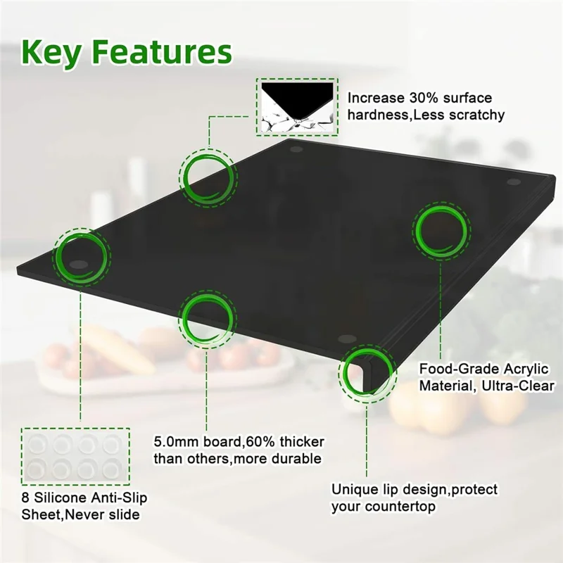 45x35cm Kitchen Counter Acrylic Cutting Board Anti-Slip Fruit Vegetable Cutting Board (BPA-Free, No FDA Certified)