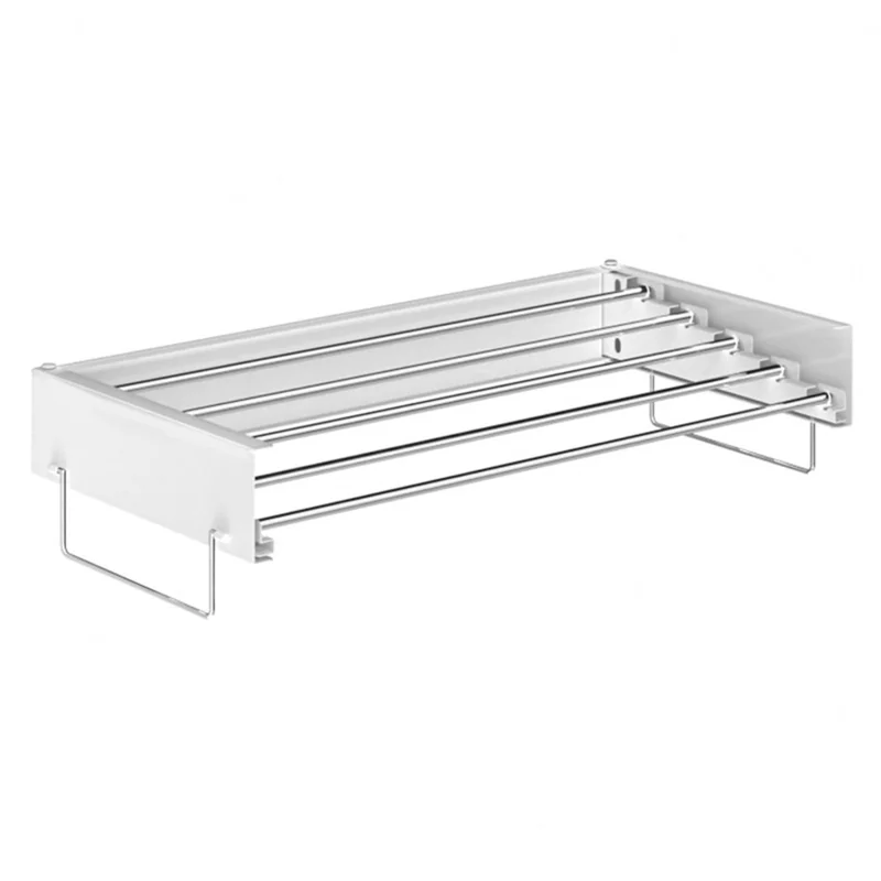 80CM Folding Wall Mounted Clothes Drying Rack For Balcony Bathroom Hidden Towel Hanger with Pull Handle - White