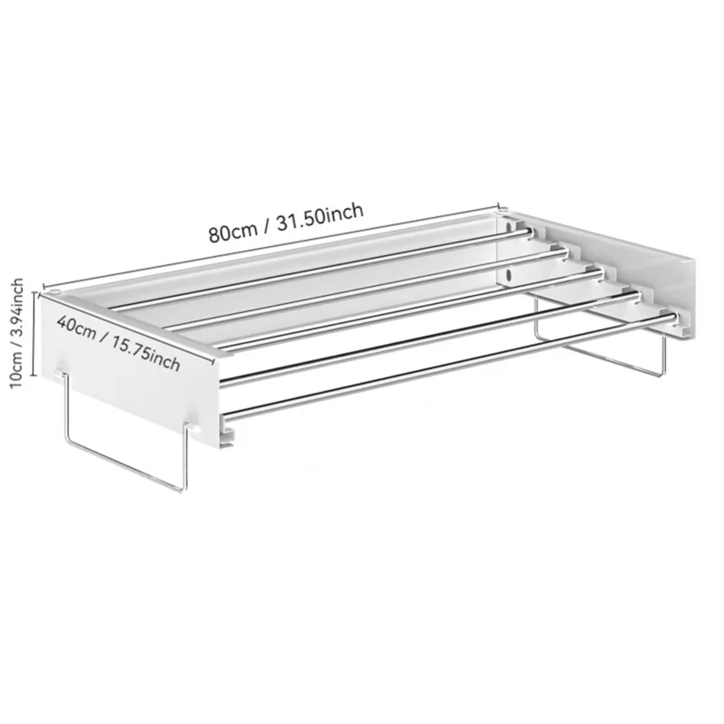 80CM Folding Wall Mounted Clothes Drying Rack For Balcony Bathroom Hidden Towel Hanger with Pull Handle - White