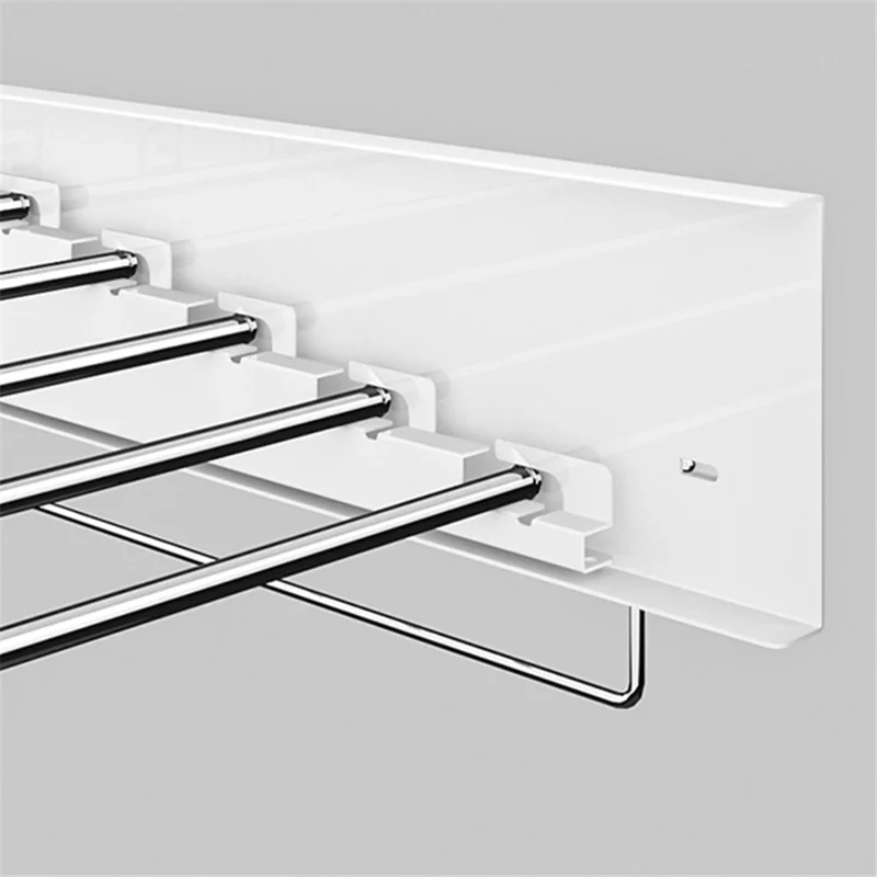 1M 5 Rods Folding Wall Mounted Clothes Drying Rack Towel Hanger Retractable Laundry Organizer with Pull Handle - White
