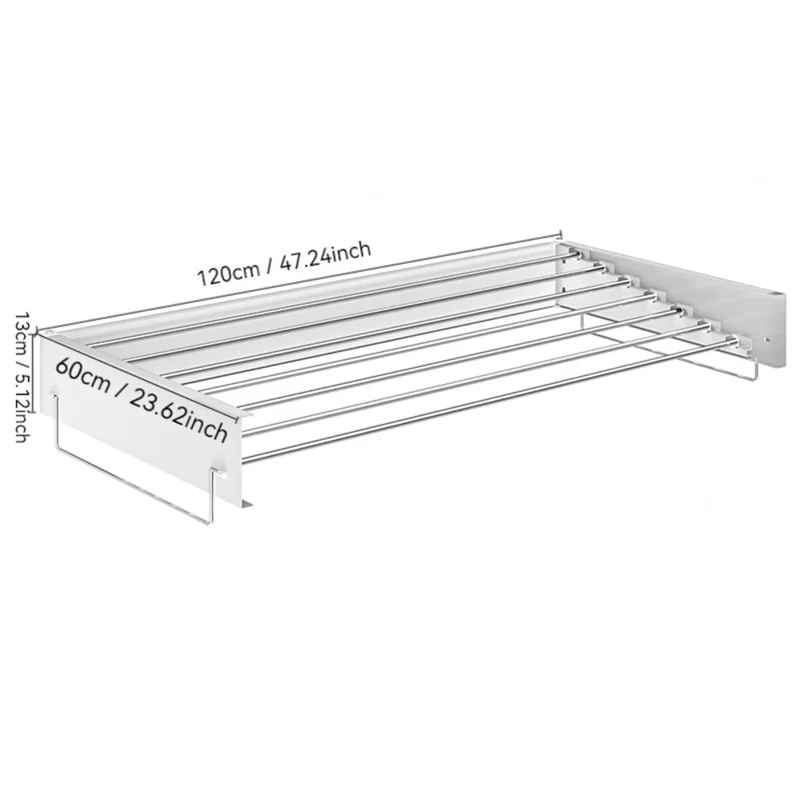 1.2M 7 Rods Folding Balcony Clothes Drying Rack Wall Mounted Indoor Towel Hanger with Pull Handle - White