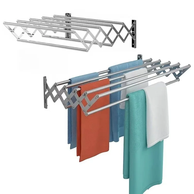 120cm 7 Bars Foldable Wall Mounted Clothes Drying Rack Stainless Steel Clothing Hanger