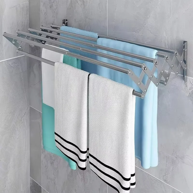 120cm 7 Bars Foldable Wall Mounted Clothes Drying Rack Stainless Steel Clothing Hanger