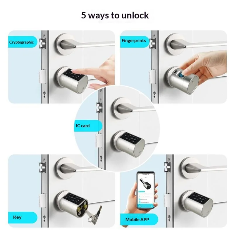 LVD11 Adjustable Smart Door Lock Cylinder APP Control Fingerprint Digital Password Security Entry Mechanical Key - Black