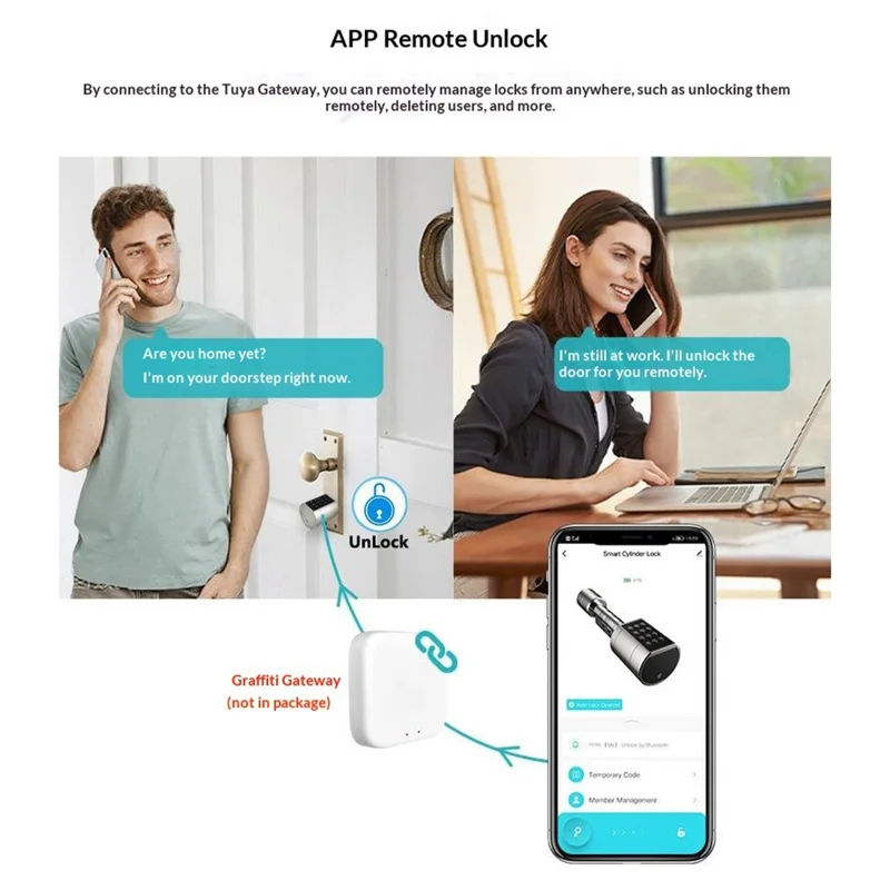 LVD11 Adjustable Smart Door Lock Cylinder APP Control Fingerprint Digital Password Security Entry Mechanical Key - Black