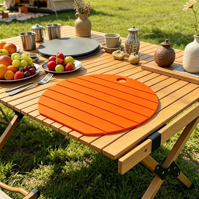 Draagbaar Silicone Snijplankje 30 cm Rond Vouwbaar Keuken Hakblok voor Kamperen Buiten - Oranje