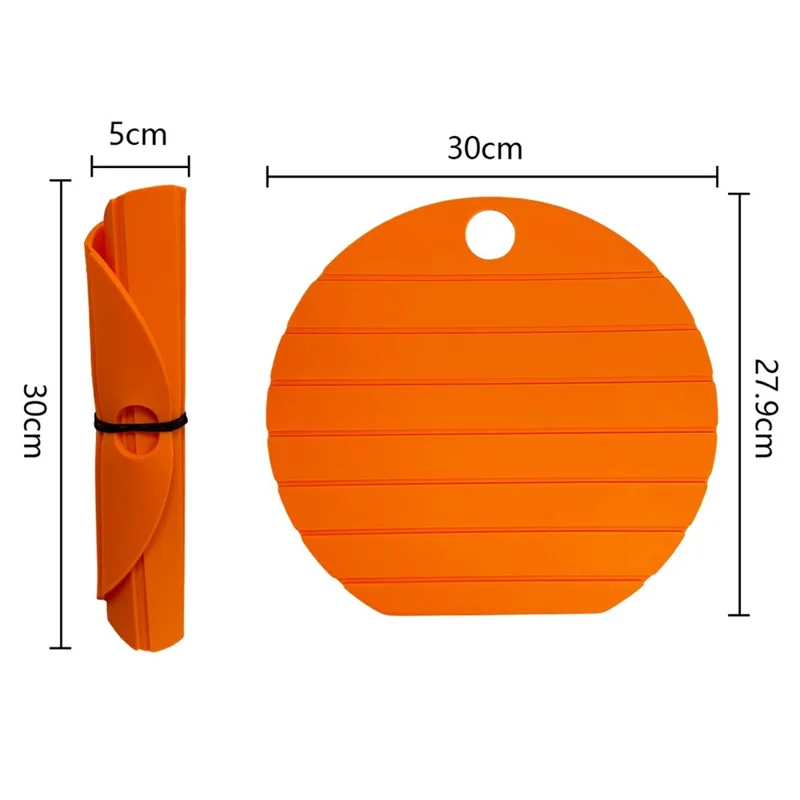 Draagbaar Silicone Snijplankje 30 cm Rond Vouwbaar Keuken Hakblok voor Kamperen Buiten - Oranje