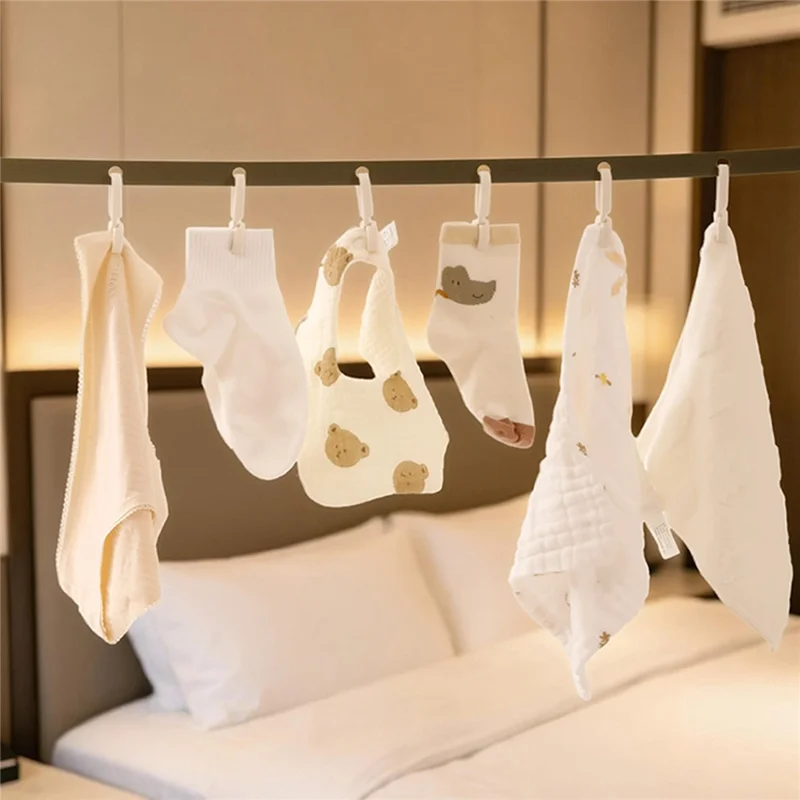 6 Clips Portable Clothesline 3.5m Adjustable Nylon + Polyester Webbing for Indoor Outdoor Drying - Beige