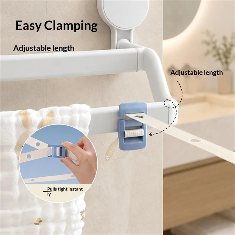6 Clips Portable Clothesline 3.5m Adjustable Nylon + Polyester Webbing for Indoor Outdoor Drying - Beige