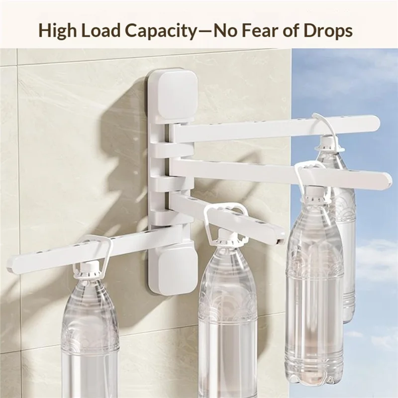 16 Clips 180 Degree Rotating Drying Rack Foldable HIPS + Stainless Steel No-Drill Wall Organizer - White