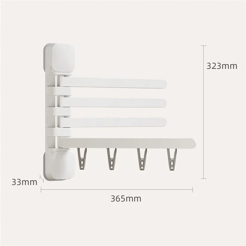 16 Clips 180 Degree Rotating Drying Rack Foldable HIPS + Stainless Steel No-Drill Wall Organizer - White