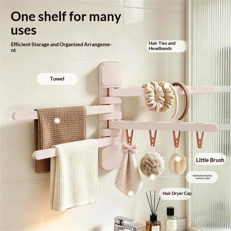 16 Clips 180 Degree Rotating Drying Rack Foldable HIPS + Stainless Steel No-Drill Wall Organizer - White