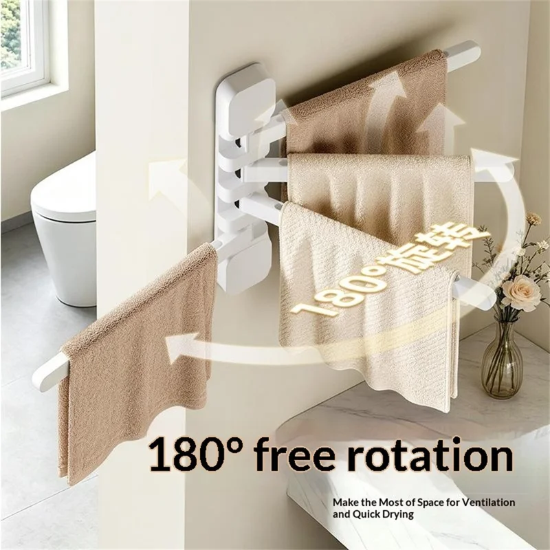 16 Clips 180 Degree Rotating Drying Rack Foldable HIPS + Stainless Steel No-Drill Wall Organizer - White