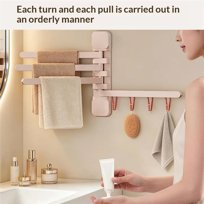 16 Clips 180 Degree Rotating Drying Rack Foldable HIPS + Stainless Steel No-Drill Wall Organizer - White