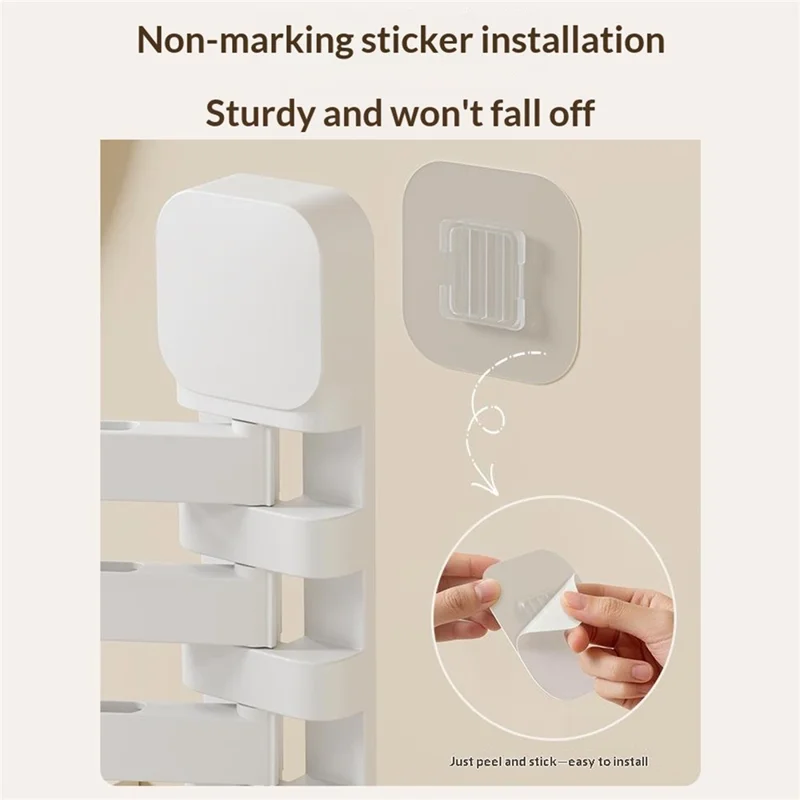 16 Clips 180 Degree Rotating Drying Rack Foldable HIPS + Stainless Steel No-Drill Wall Organizer - White