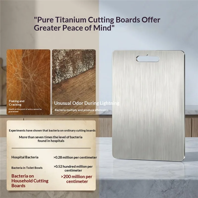 39 x 28cm Pure Titanium Cutting Board Antimicrobial Dual-Sided Chopping Board for Kitchen (BPA Free, No FDA)