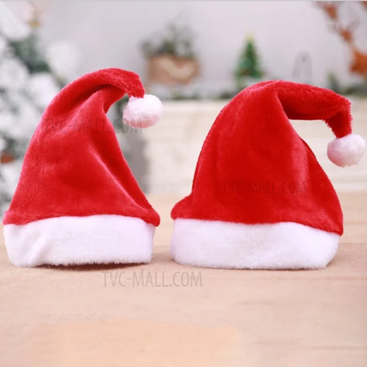 Red and White Santa Hat Plush Pompom Christmas Hat Festival Party Supplies for Kids