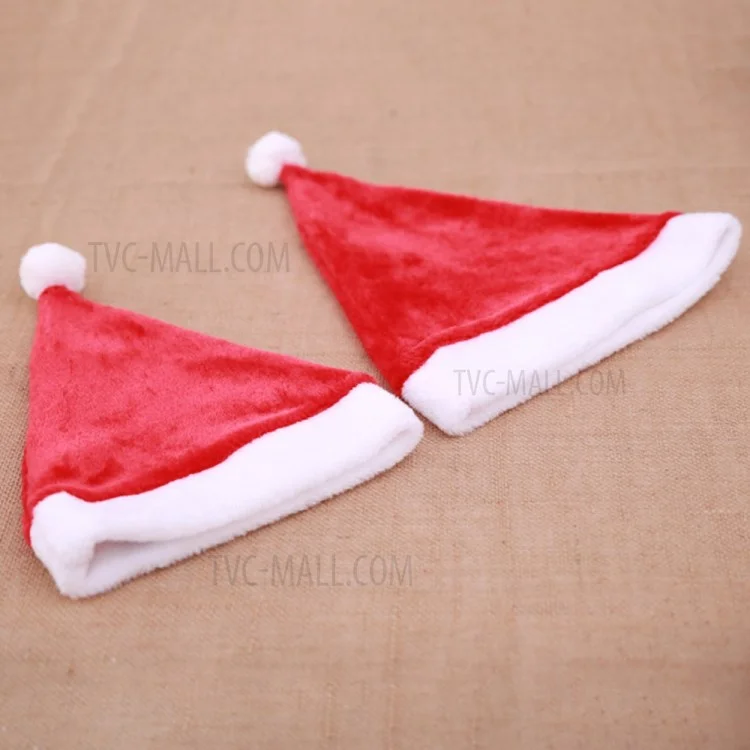 Red and White Santa Hat Plush Pompom Christmas Hat Festival Party Supplies for Kids