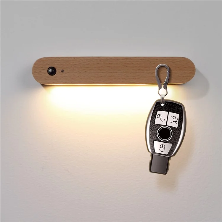 NO-HB012 Rechargeable Wooden Sensor Night Light LED Bedroom Wall Night Lamp Magnetic Key Holder Cabinet Door Hanging Lamp