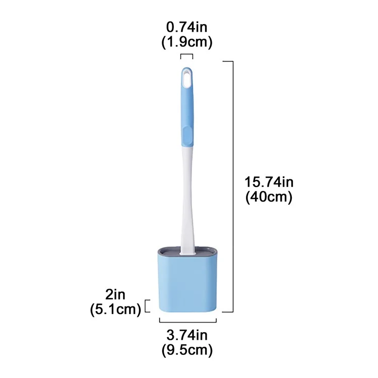 6905 Quick Drying Flat Head Soft Bristles Long Handle Toilet Brush with Base Bathroom Cleaning Supplies - Sky Blue