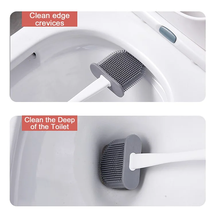 6905 Quick Drying Flat Head Soft Bristles Long Handle Toilet Brush with Base Bathroom Cleaning Supplies - Sky Blue