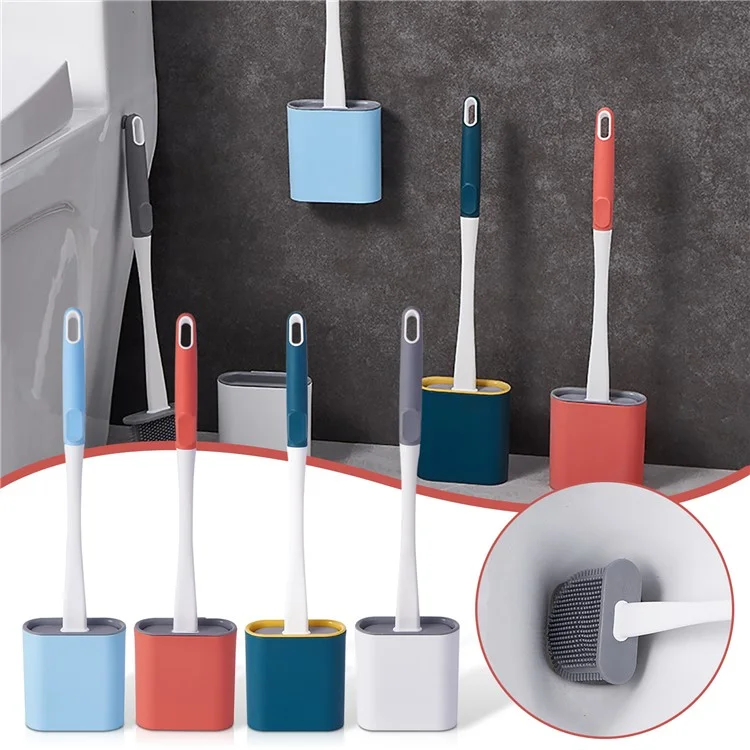 6905 Schnell trocknende Flachkopf-Toilettenbürste mit weichen Borsten und langem Griff mit Ständer - Himmelblau 
