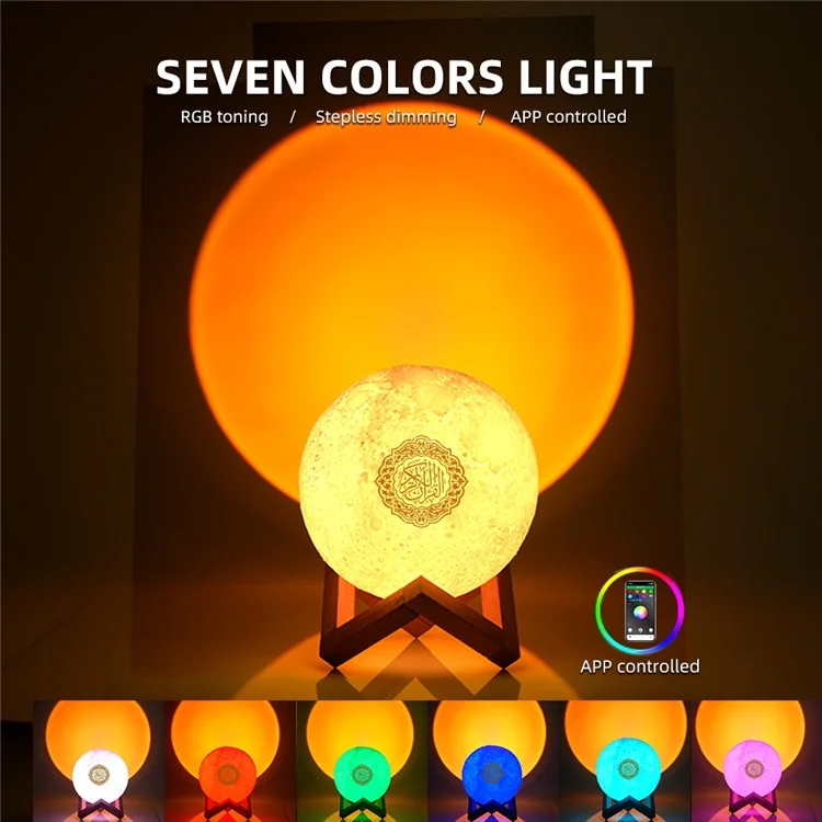 Equantu SQ175 Creative Moon Lamp Quran Lautsprecher Kinder Nachtlicht 7 Farben LED 3D Star Monod Licht Mit Stand Für Koran Rezitation Eid Mubarak Hajj