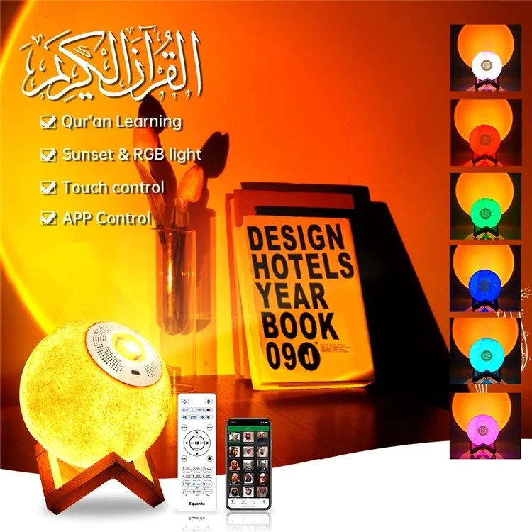 Equantu SQ175 Creative Moon Lamp Quran Lautsprecher Kinder Nachtlicht 7 Farben LED 3D Star Monod Licht Mit Stand Für Koran Rezitation Eid Mubarak Hajj