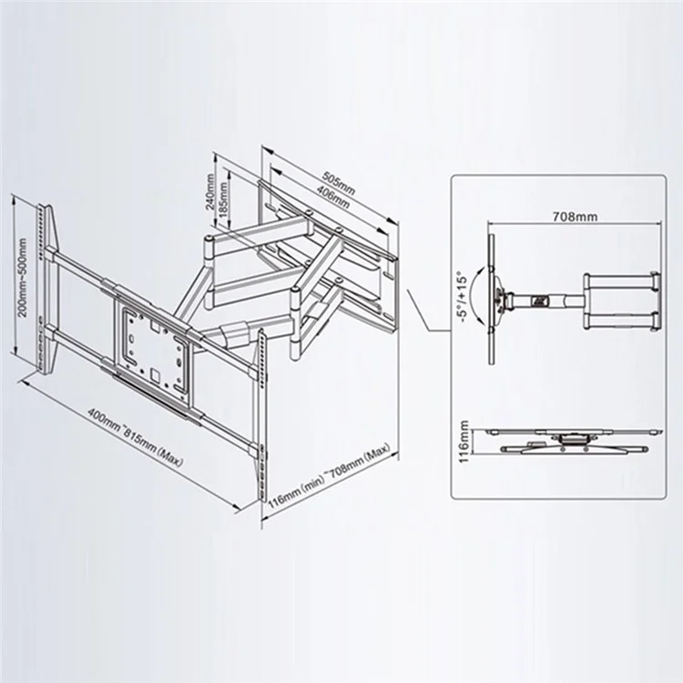 NORTH BAYOU SP5 50-90 inch LCD Television Wall Mount Bracket Telescopic Arm Large Screen TV Holder