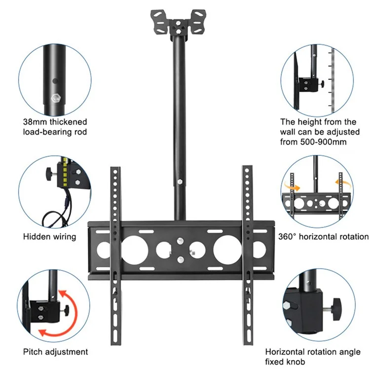 DJ02 1.9m TV Ceiling Mount 360-Degree Rotation Television Wall Holder Bracket Fits 32 to 55 Inch LED, LCD, OLED Screen