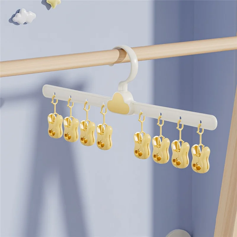 Cute Cloud Design 360 Degree Rotation Multi-Clip Socks Hanger Storage Rack - Amarelo