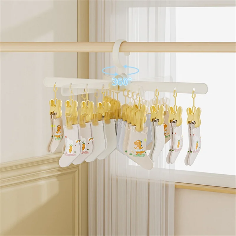 Cute Cloud Design 360 Degree Rotation Multi-Clip Socks Hanger Storage Rack - Amarelo
