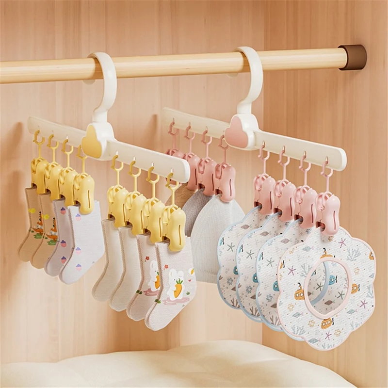 Cute Cloud Design 360 Degree Rotation Multi-Clip Socks Hanger Storage Rack - Amarelo