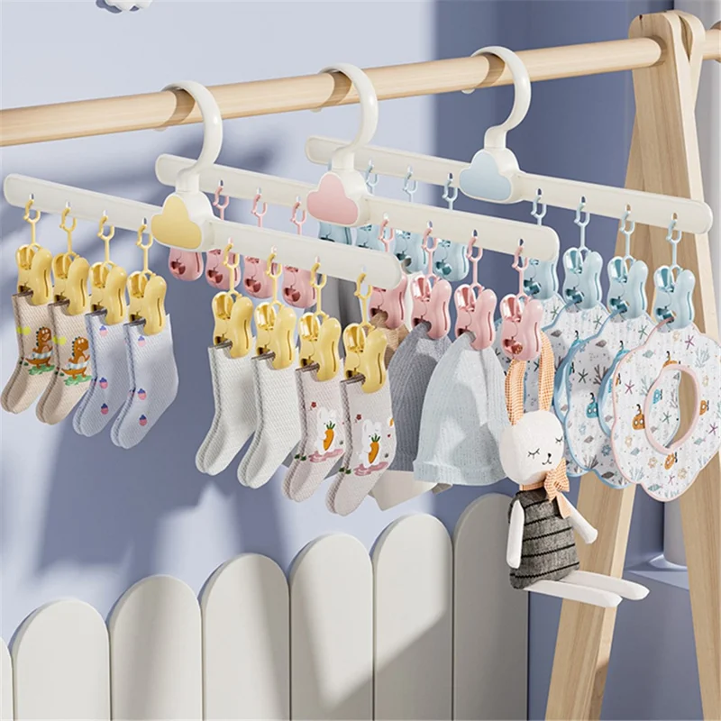 Mignon Cloud Design à 360 Degrés Rotation Multi-Clip Socks Hangle Rangement Rack - Jaune