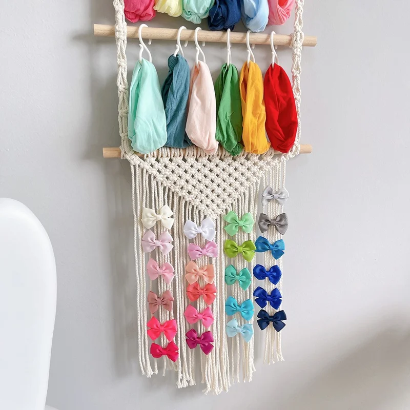 Hair Claw Hanging Organizer Hair Clip Wall Organizer Boho Headband Holder - White