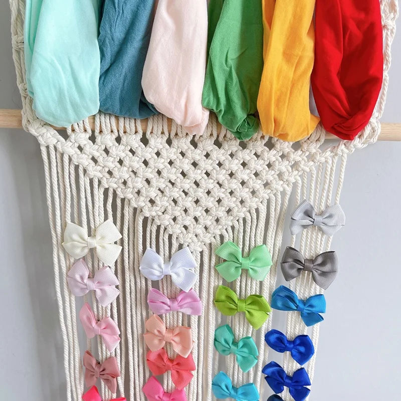 Hair Claw Hanging Organizer Hair Clip Wall Organizer Boho Headband Holder - White