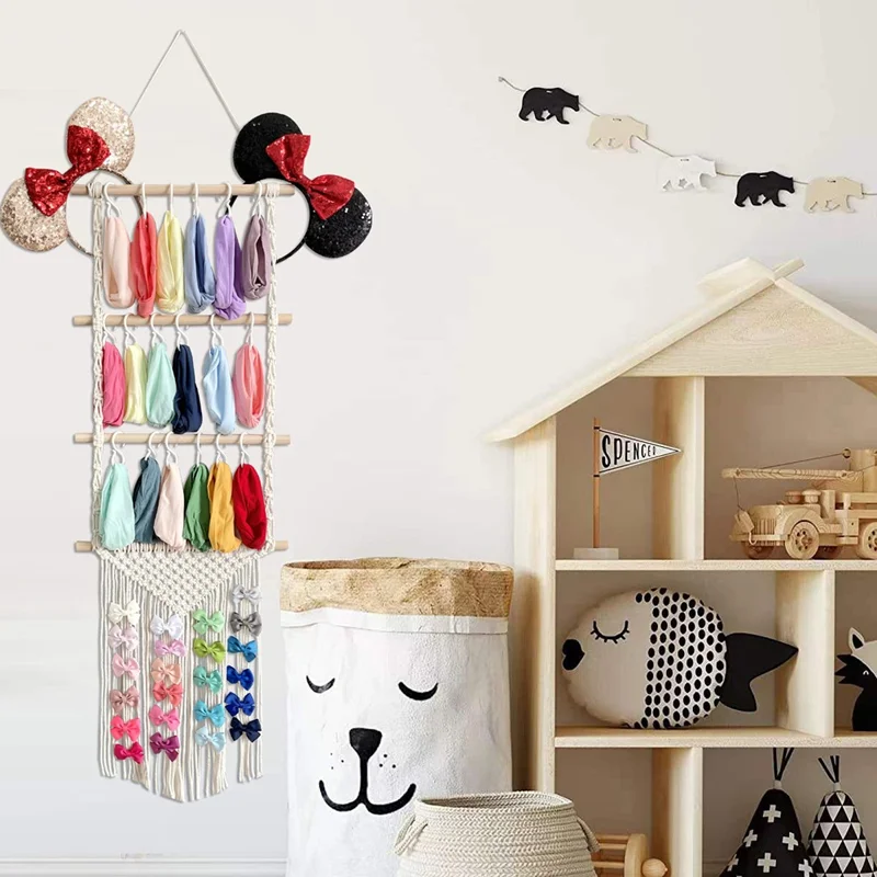 Hair Claw Hanging Organizer Hair Clip Wall Organizer Boho Headband Holder - White