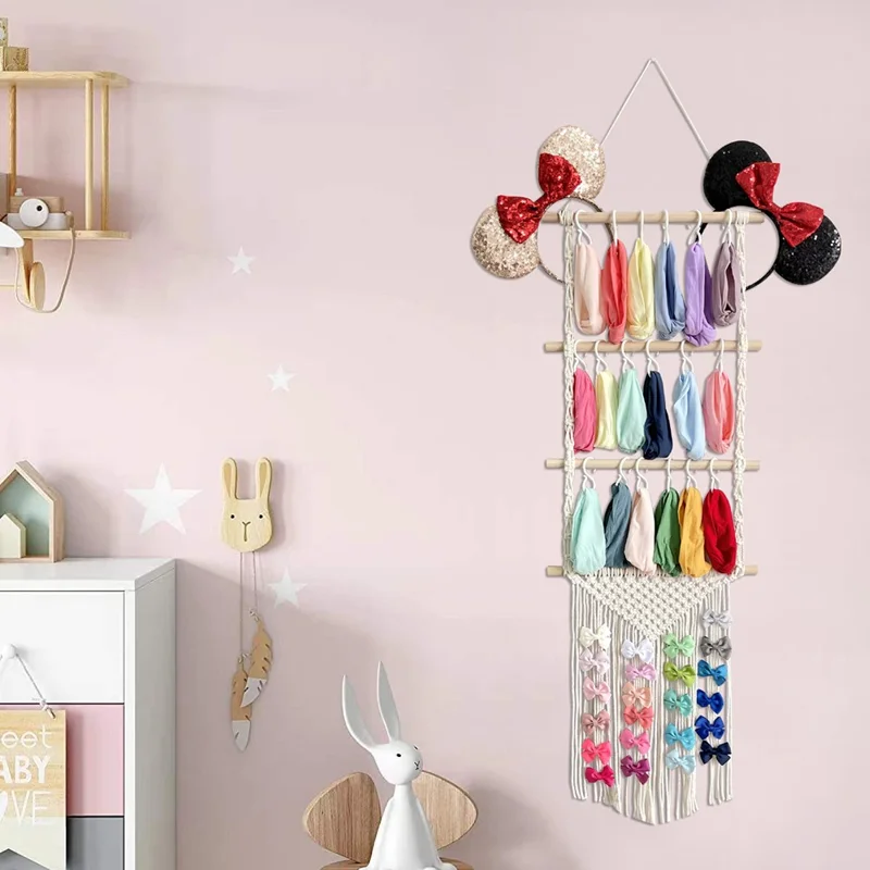 Hair Claw Hanging Organizer Hair Clip Wall Organizer Boho Headband Holder - White