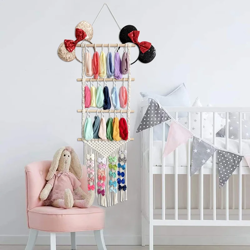 Hair Claw Hanging Organizer Hair Clip Wall Organizer Boho Headband Holder - White
