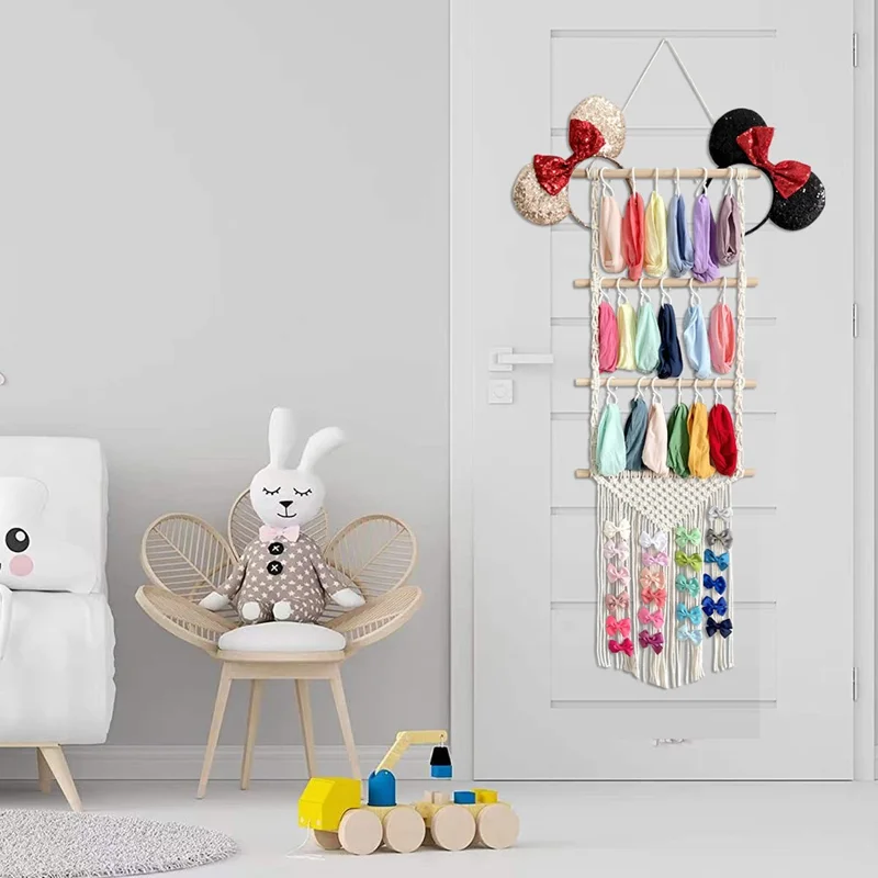Hair Claw Hanging Organizer Hair Clip Wall Organizer Boho Headband Holder - White