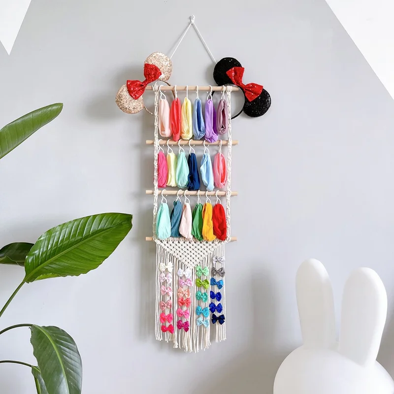 Hair Claw Hanging Organizer Hair Clip Wall Organizer Boho Headband Holder - White