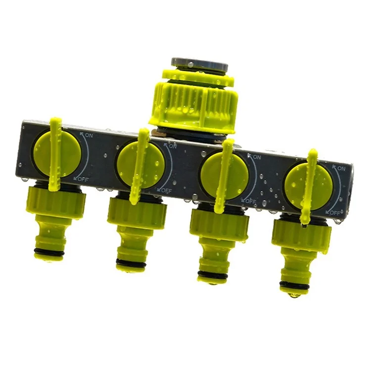 4-way water splitter, European standard, threaded, garden irrigation, water connection fittings, valve - Emerald green+Grey