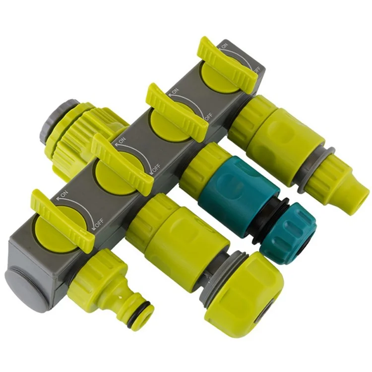 4-way water splitter, European standard, threaded, garden irrigation, water connection fittings, valve - Emerald green+Grey