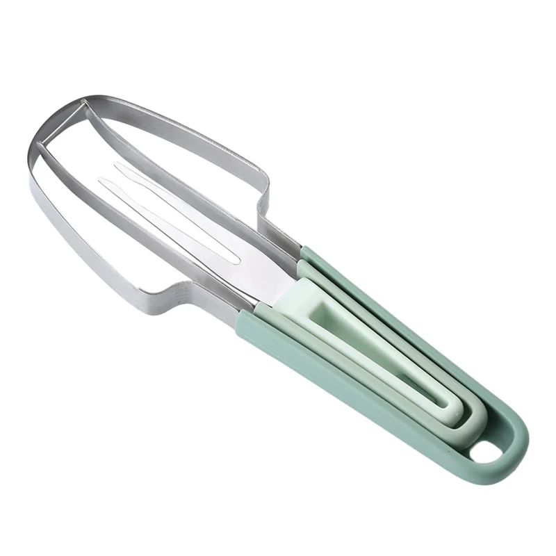 3-in-1 Watermelon Fork Slicer Cutter Stainless Steel Fruit Scooper Tool for Camping Kitchen Gadgets - Green